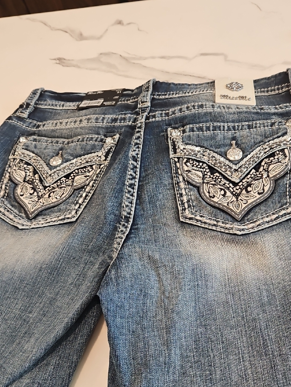 Miss Me Blue Bootcut Jeans with Embellished Back Pockets
